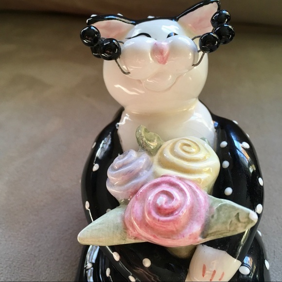 2001 Amy Lacombe Ceramic Black Polka Dot Tuxedo Cat Collectible Figurine - Picture 8 of 16